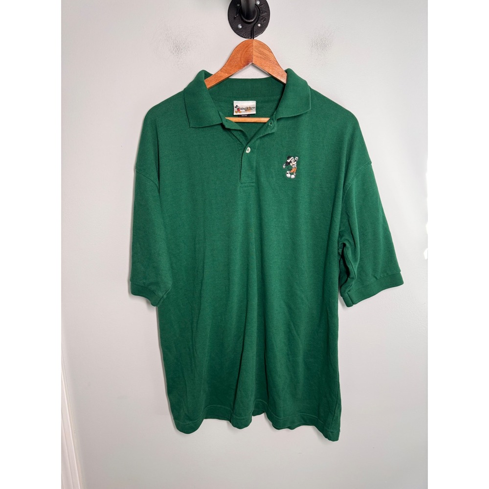Walt Disney World Mickey Mouse Golf Polo Shirt Mens XL Green Short Sleeve Pique